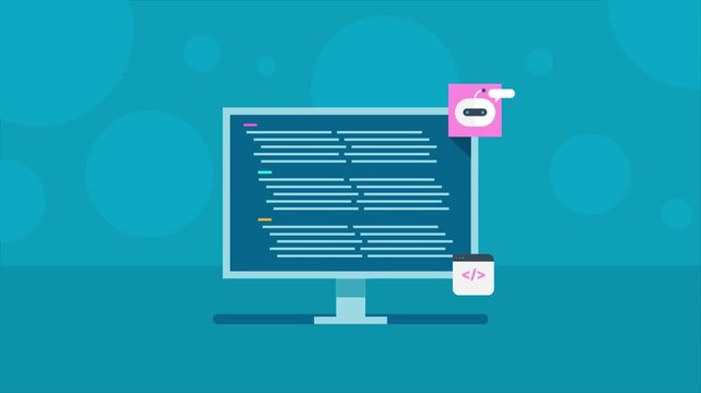 Mobile application development service for business. Web developer writing code for mobile application development with the help of AI code assistance.