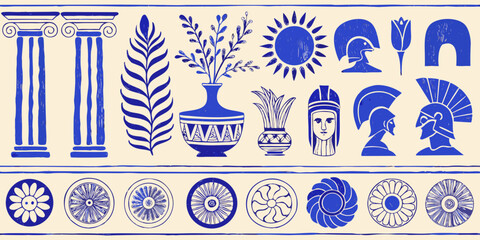 ancient greek ornament collection blue and white vector illustration © Asish