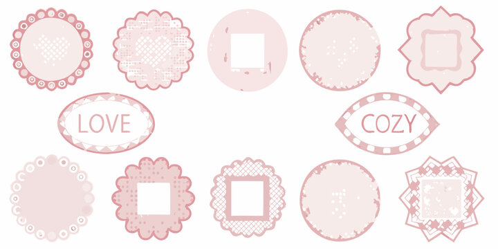 Pink lace doily collection decorative vector illustrations with floral frames