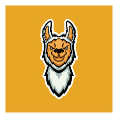Fototapeta premium Fluffy White Llama Alpaca Head Mascot Cartoon Illustration