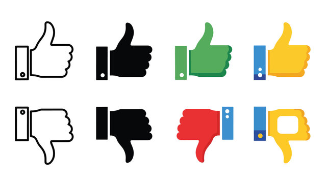 Vector hand gesture icons set with colored feedback - Line and glyph solid icon and logo template - Clipart, sticker - icon set
