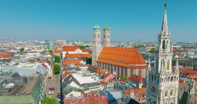 Munich Frauenkirche Church Aerial Footage