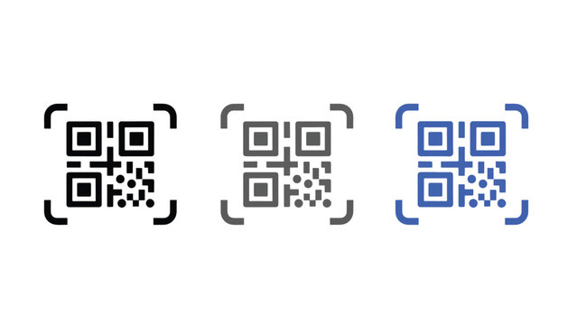 Qr code vector icon set in black and blue - Blue icon set - Modern style icon  - Glyph and solid icon set - Icon vector