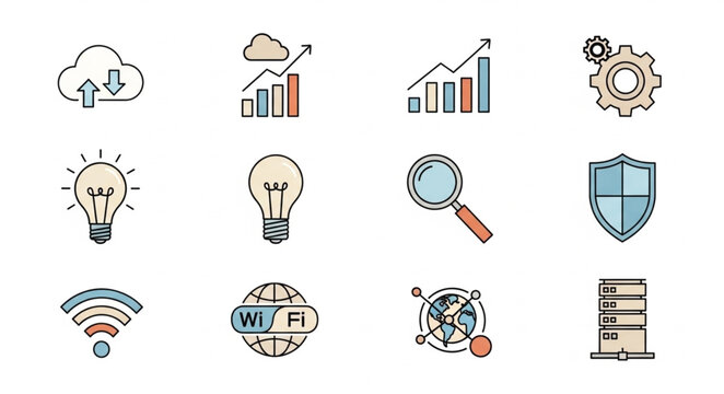 Technology icons for business communication.