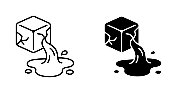 Melting Ice Cube Icons, Liquid Pouring, Water Droplets, Abstract Concepts, Vector Graphics Set