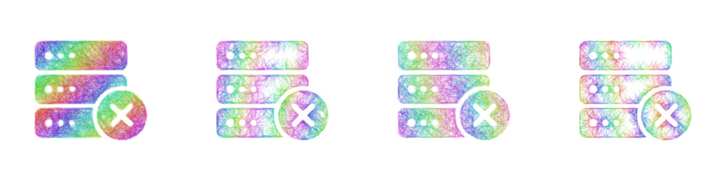 Colorful sketch server error icon design set