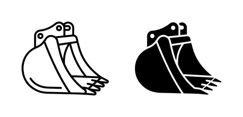 Excavator Bucket Icons, Construction Equipment Digging Tools, Heavy Machinery Attachments, Industrial Vector Graphics © Mahmudullah