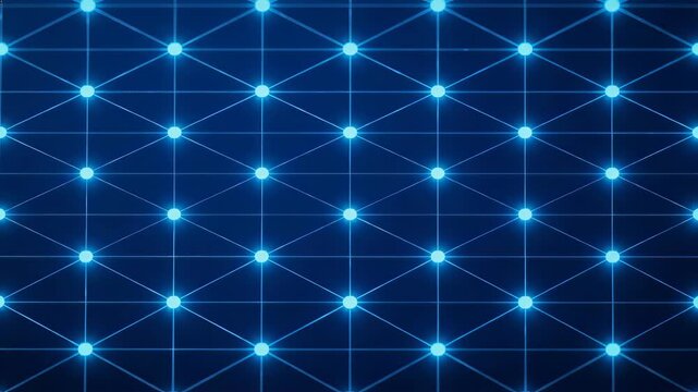 Blue glowing network grid pattern, seamless loop
