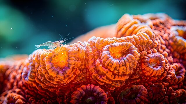 Extreme Macro Photography of Vibrant Brain Coral Under the Sea, Detailed Texture of Marine Platygyra Coral, Abstract Natural Maze Pattern Underwater, Vivid Ocean Life Biology Close-Up