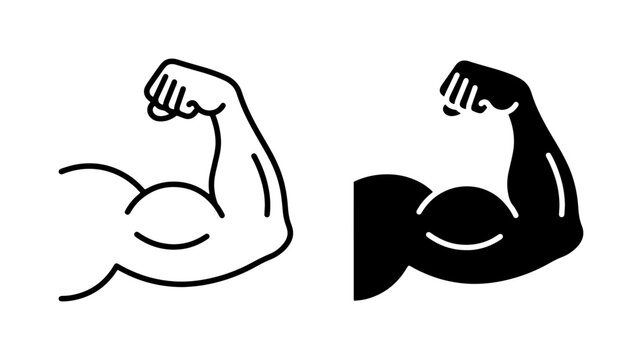 Flexing Bicep Arm Icons, Strength Symbol Vector Graphics, Muscular Bodybuilding Silhouette, Fitness and Health Concept Art