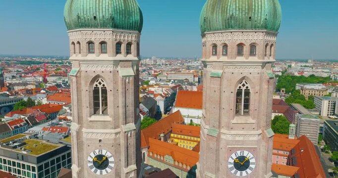 Munich Frauenkirche Church Aerial Footage