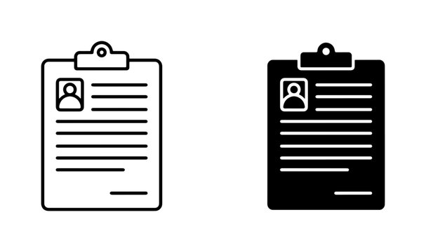 Resume Template Vector Icons, CV Profile Document Icons, Job Application Form Symbols, Professional Portfolio Graphics