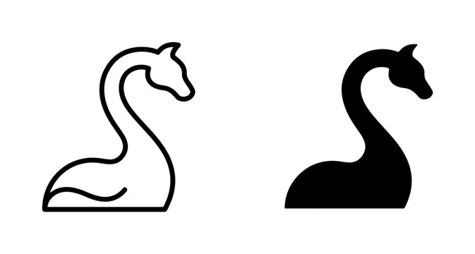 Nessie Loch Ness Monster Icon Set, Silhouette and Outline Vector Graphics, Mythical Creature Symbols for Folklore and Cryptozoology Themes