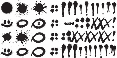 grunge splatter shapes and elements vector illustration set on white © Nova
