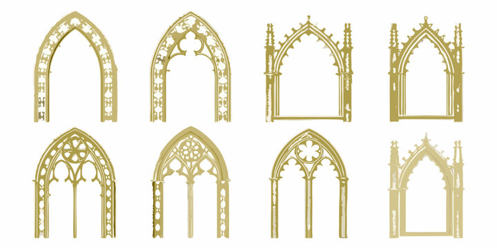gothic archways and window frames vector illustration gold tone
