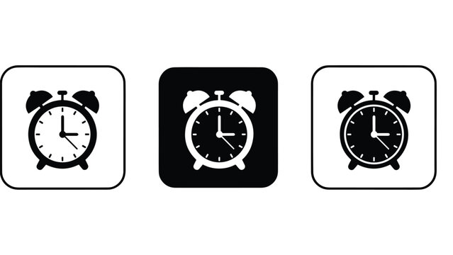 Alarm clock vector icon set in three styles - Line and glyph solid icon and logo template - Clipart, sticker - icon set