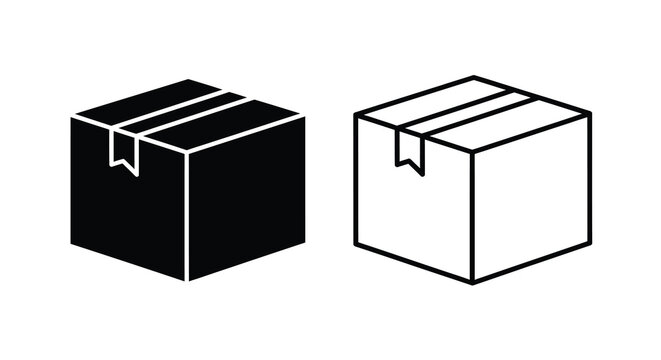 Cardboard box silhouette black and white line art style