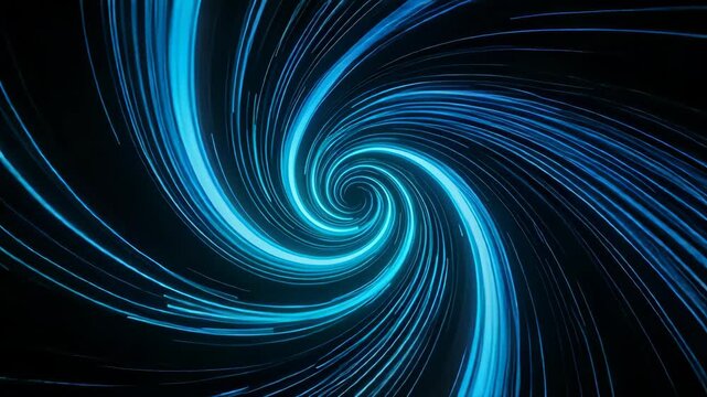 Blue glowing spiral light pattern, seamless loop