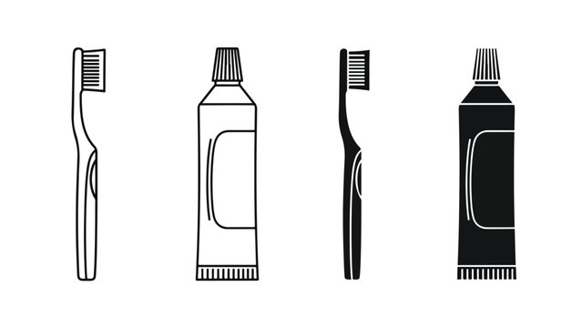 Toothbrush and toothpaste set vector icons - Blue icon set - Modern style icon  - Glyph and solid icon set - Icon vector