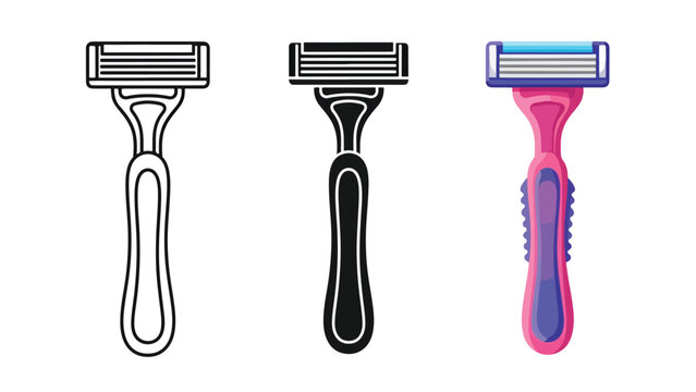 Set of three vector razor icons in silver and pink - Blue icon set - Modern style icon  - Glyph and solid icon set - Icon vector