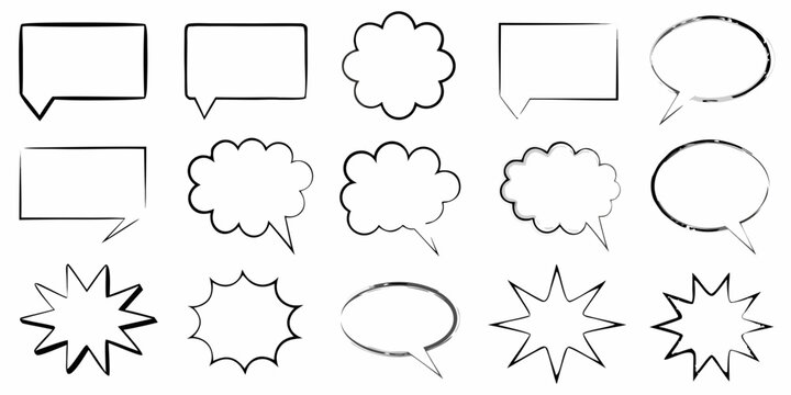 collection of speech bubbles and thought clouds black line art
