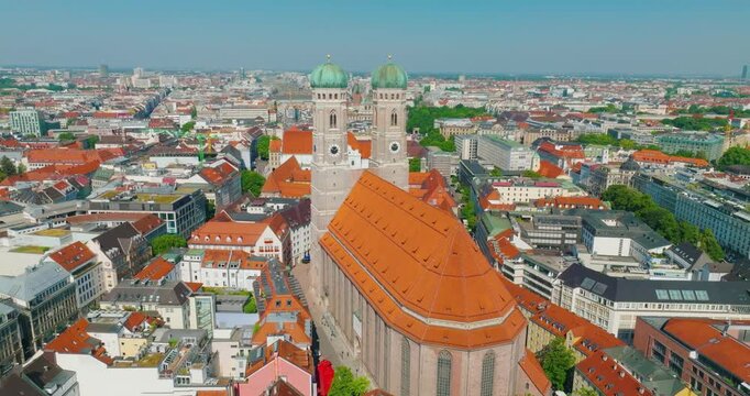 Munich Frauenkirche Church Aerial Footage