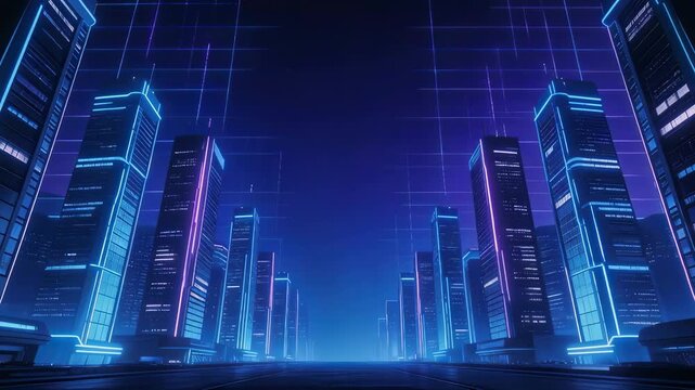 Futuristic cityscape with neon lights