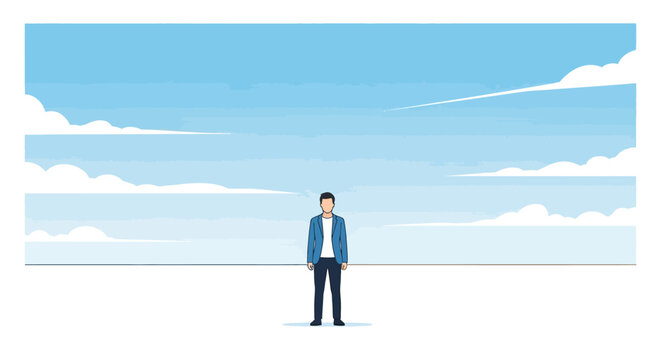 Man with Defined Abdominal Muscles Standing Still, Isolated Vector Illustration