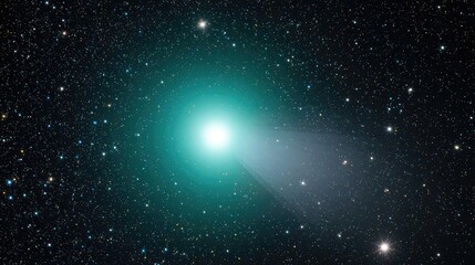 Fototapeta premium Radiant comet illuminating the dark expanse of space, drifting past countless distant stars and celestial bodies, creating a sense of wonder and cosmic exploration