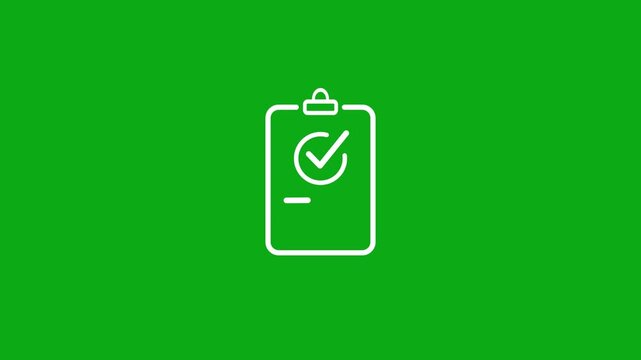 Animated of checklist symbol on green background. Minimalist paper with a checkmark completed document and loop animation. Animated for presentations, project management concept.