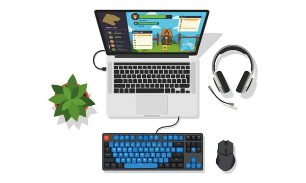 Laptop Gaming Setup with Mechanical Keyboard and Headphones