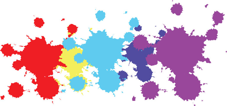 Vibrant paint splatter collection: red, yellow, blue, and purple abstract