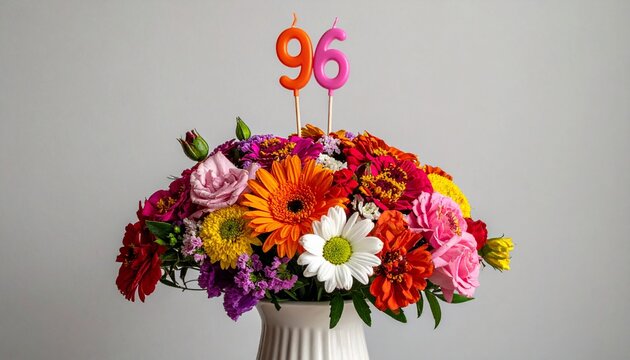 Vibrant Flower Bouquet with Number 96 for Birthday or Anniversary Celebration