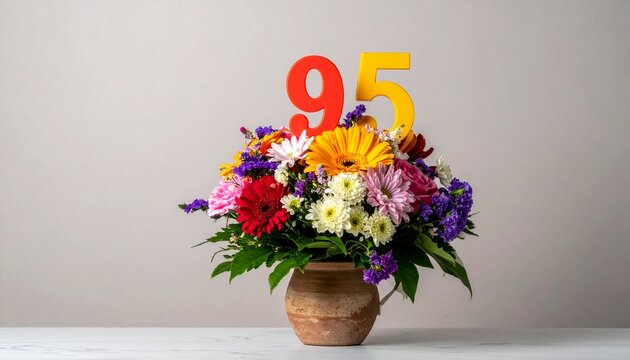 Vibrant Flower Bouquet with Number 95 for Birthday or Anniversary Celebration