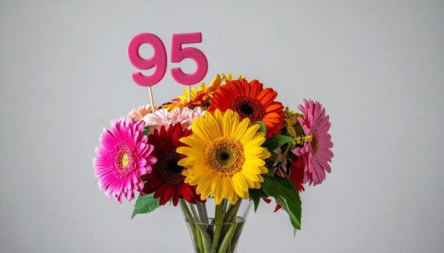 Vibrant Flower Bouquet with Number 95 for Birthday or Anniversary Celebration