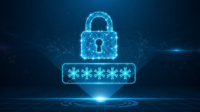 binary code lock on blue background