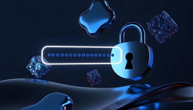 Digital padlock with glowing circuit pattern on dark futuristic surface symbolizing cybersecurity