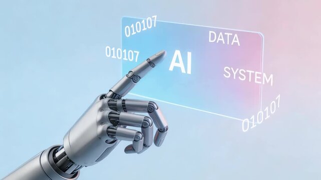Robot hand interacting with AI data system