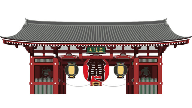 Kaminarimon Gate Illustration of Senso-ji Temple in Tokyo Japan