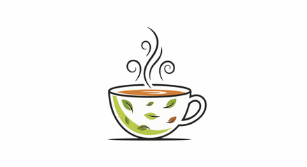 Obraz premium Steaming cup with green leaf pattern, warm beverage