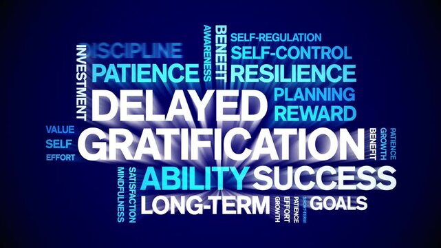 Delayed Gratification animated word cloud-text design animation tag kinetic typography seamless loop.