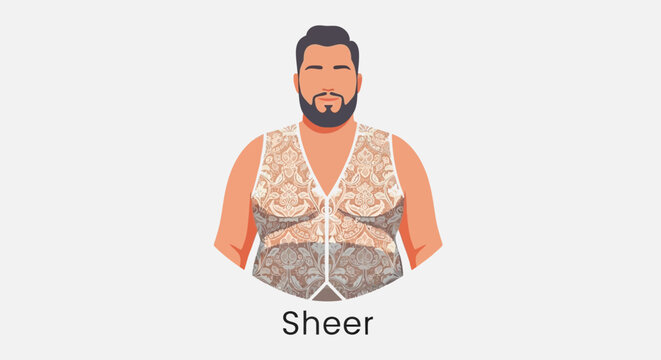 Bearded Man in Sheer Patterned Vest Illustration