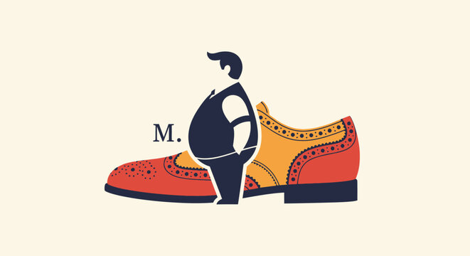 Retro brogue shoe illustration with stylized male silhouette