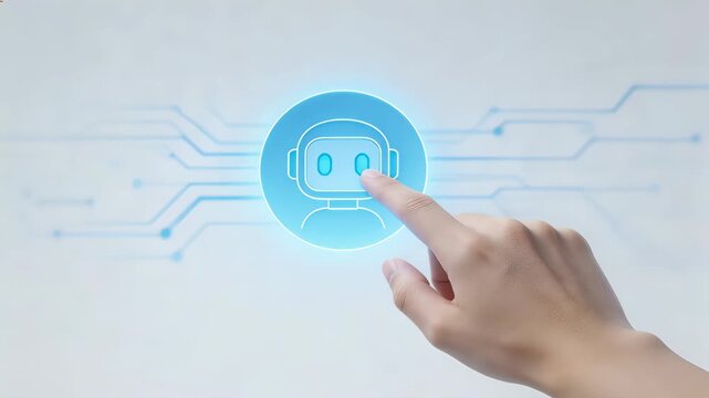 Hand touching robot icon on digital screen