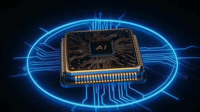 AI chip with glowing circuitry