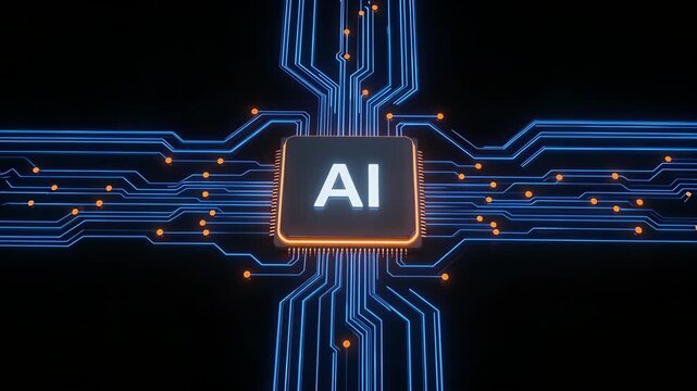 AI chip with glowing circuitry