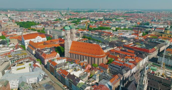 Munich Frauenkirche Church Aerial Footage