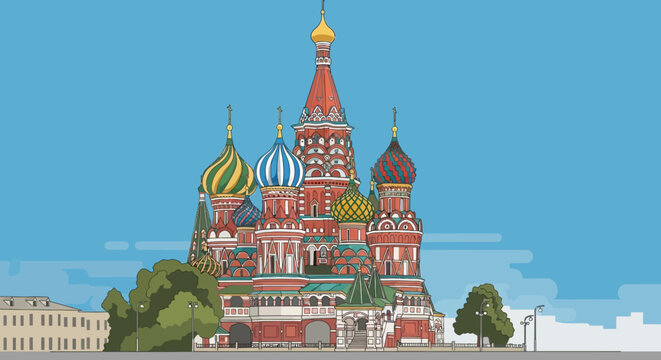 St. Basil's Cathedral Moscow Russia Vector Illustration Flat Design