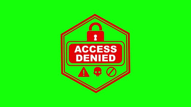 Red denied stamp and access denied badge on green screen background.
