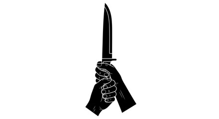 Fototapeta premium 4th of July, Independence Day, USA, American, Black hand holding dagger, fist with knife, dark violence symbol, white outline isolated on White Background America, Patriotic, Patriotism
